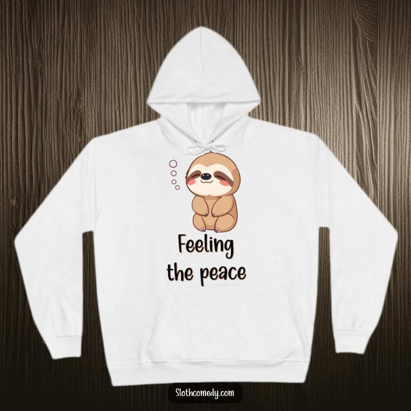 Funny Hoodie: A sloth exhales peacefully, with a gentle puff of air illustrating its contented state.