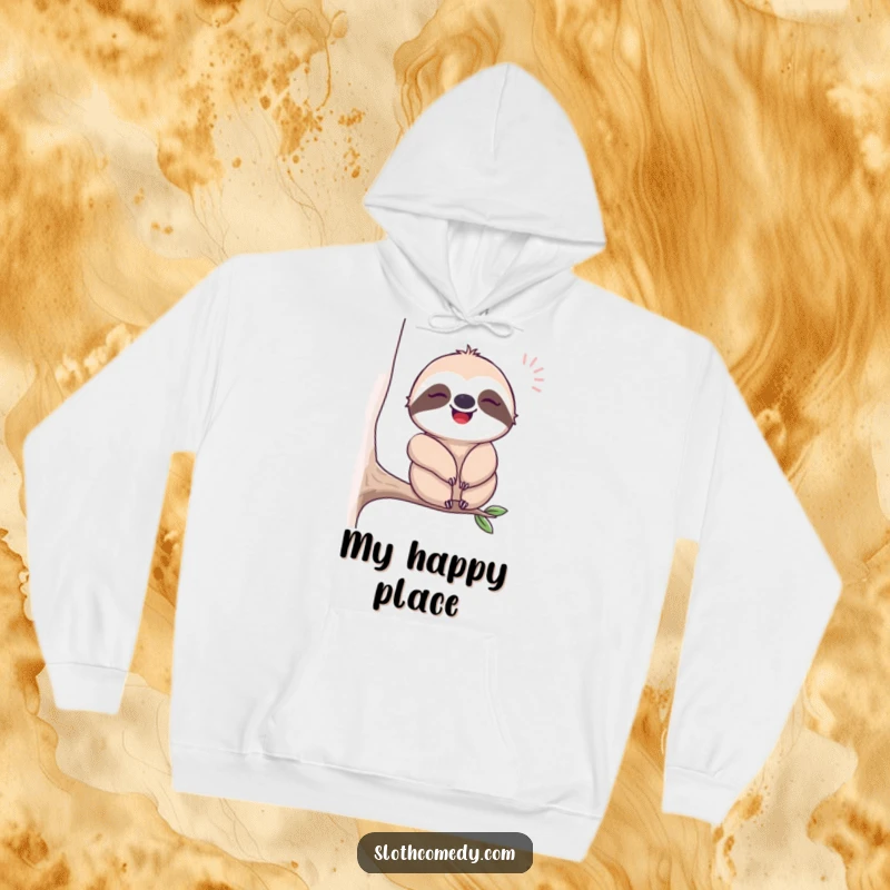 Funny hoodie with a contented sloth sighing blissfully while swaying gently, perfect for cozy relaxation and humorous comfort.