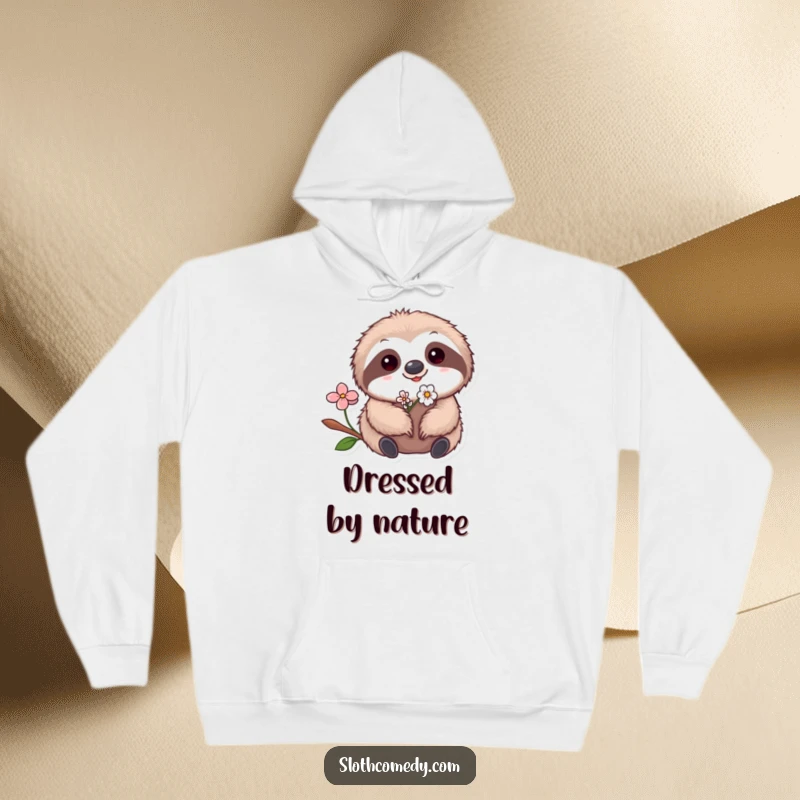 Funny Kawaii Sloth Flower Hoodie with a cute sloth and a tiny flower in its fur, perfect for cozy, humorous, and charming wear.