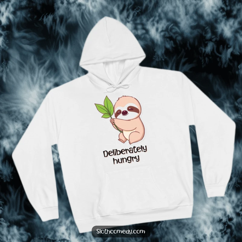 Funny Kawaii Sloth Leaf Hoodie with a cute sloth slowly reaching for a leaf, perfect for cozy, humorous, and patient wear.