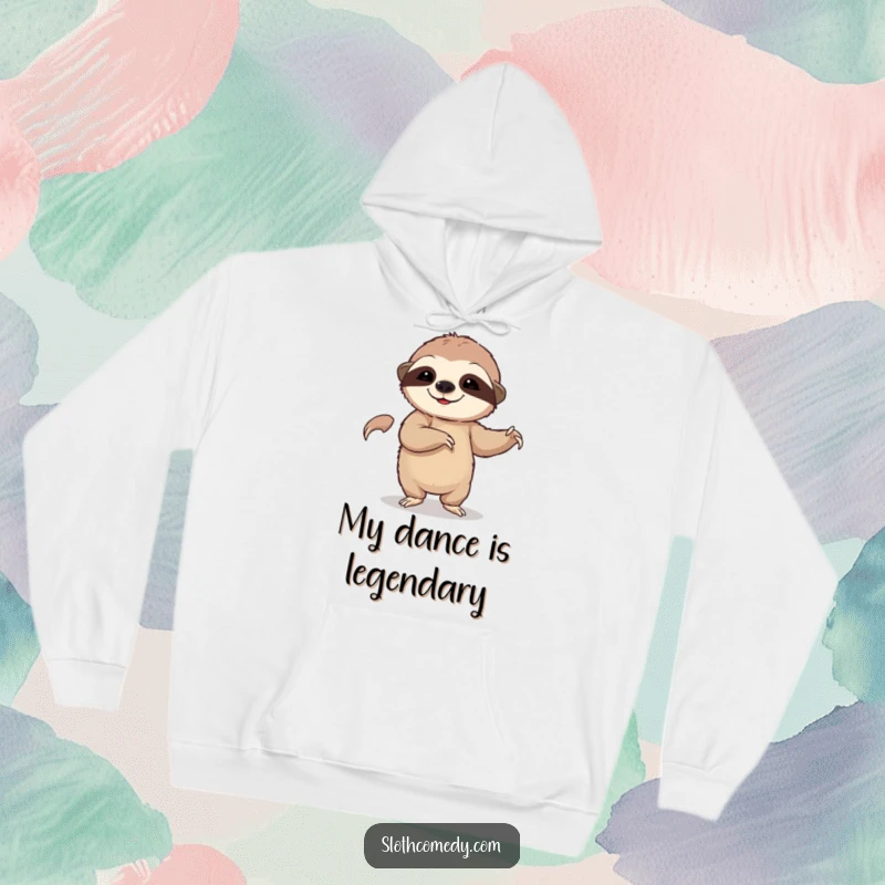 Funny hoodie depicting a sloth engaged in a slow, deliberate dance, ideal for relaxing and embracing leisurely fun.