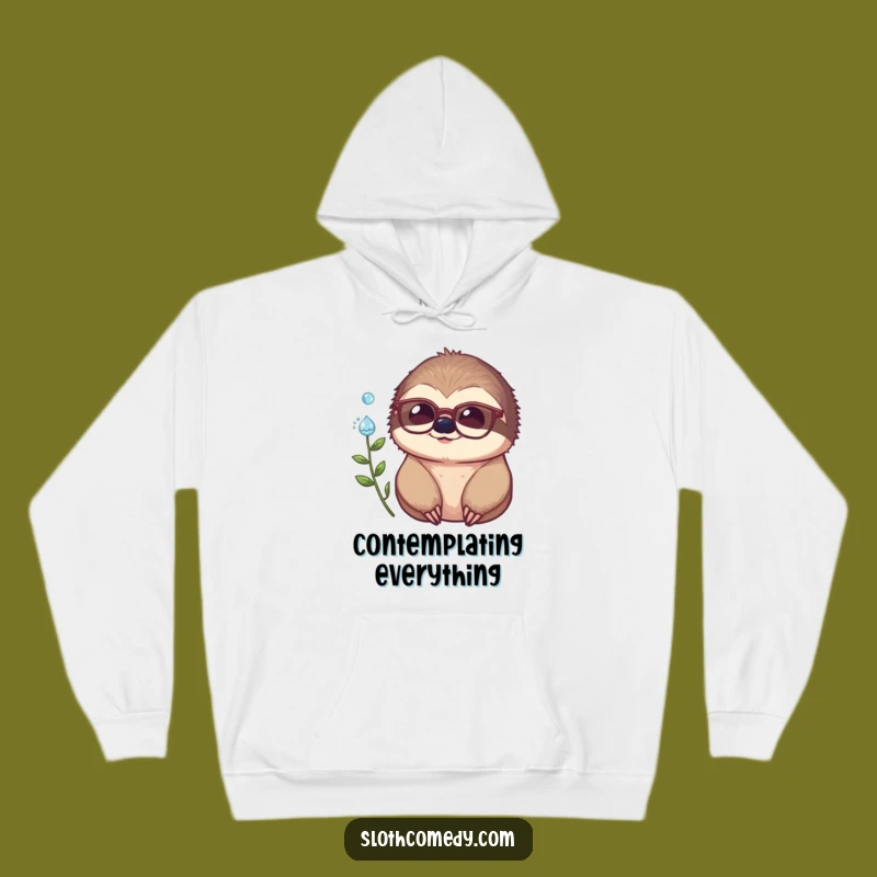 Funny Sloth Hoodie: Cozy Spectacles & Dewdrop Contemplation, a Warm Funny Gift