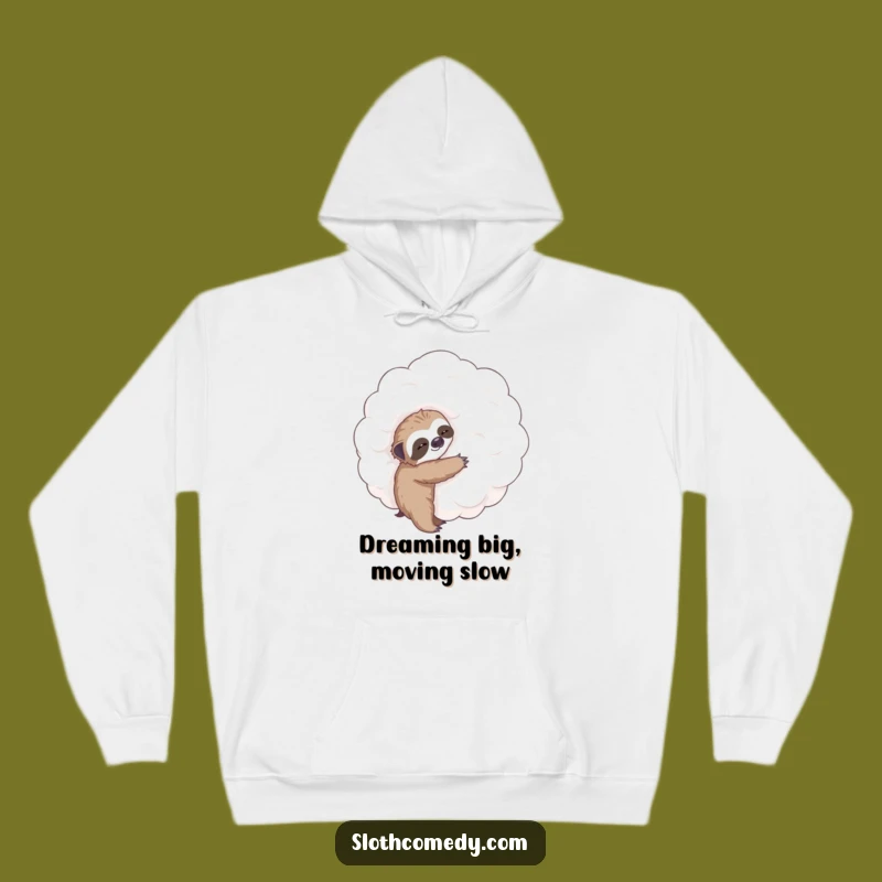 Funny Tiny Sloth Hugging Cloud Hoodie: Cozy Sloth Gift for Relaxed Vibes