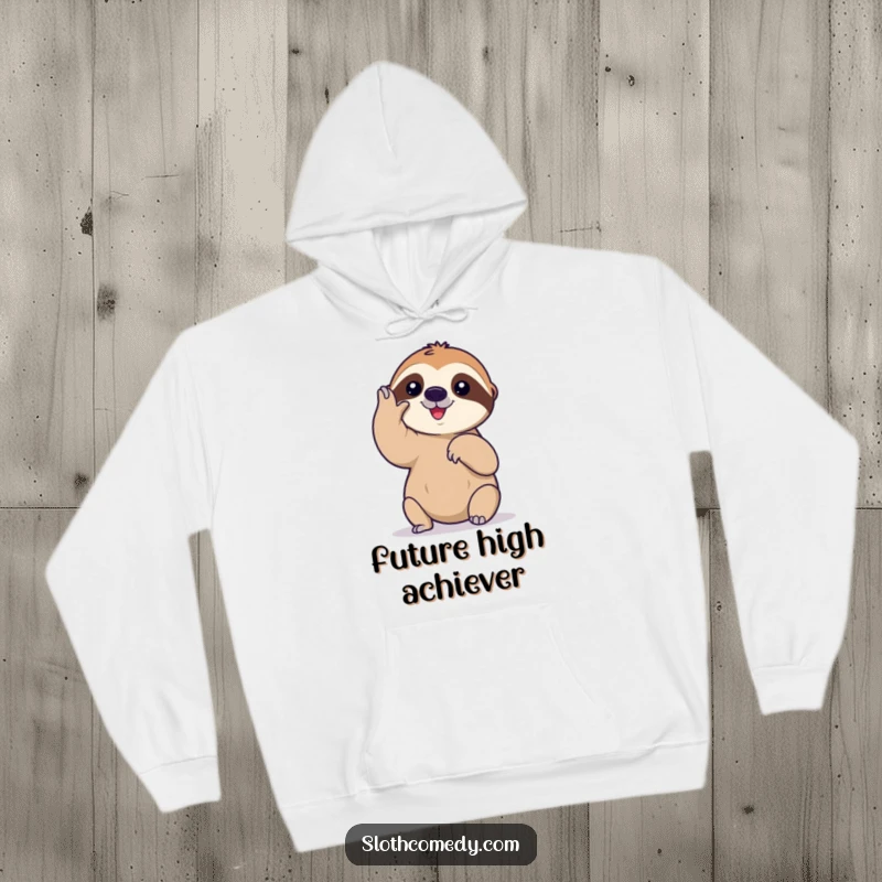 Funny hoodie depicting a sloth's hilariously slow and intentional high-five, symbolizing effort and humor in a comforting design.