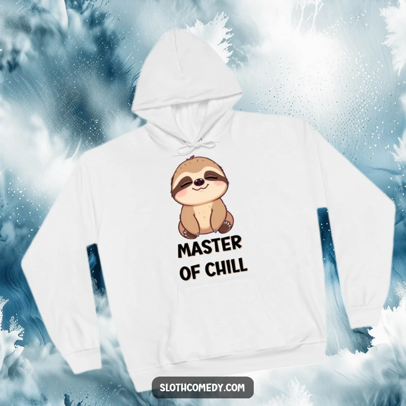 Funny Hoodie featuring a sloth with a comically slow, drawn-out blink, conveying a deep sense of satisfaction and peacefulness.