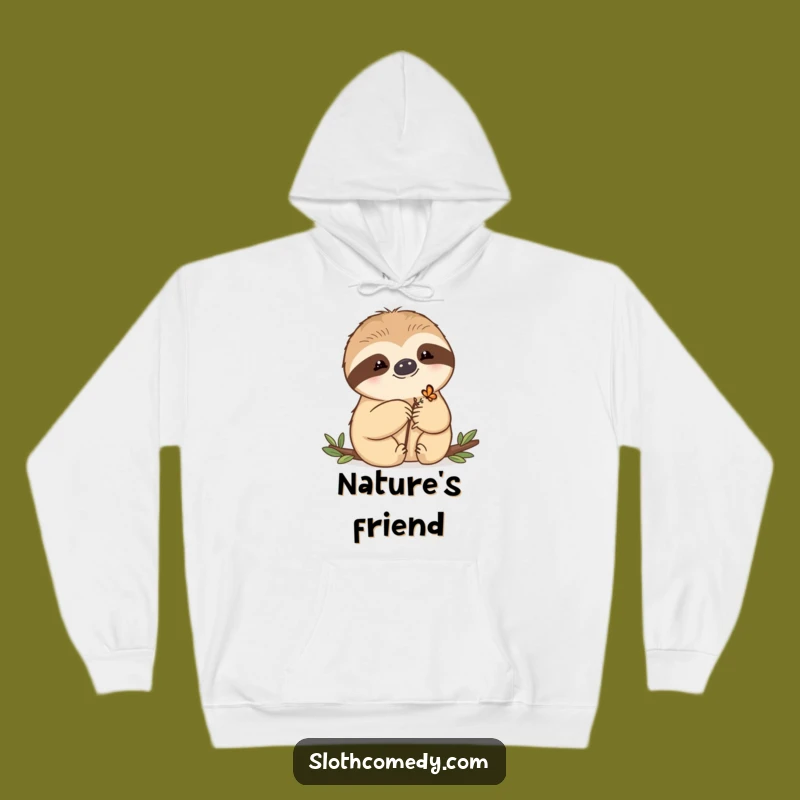 Cozy Funny Kawaii Sloth Hoodie: Butterfly Friend Design, Warm Funny Gift