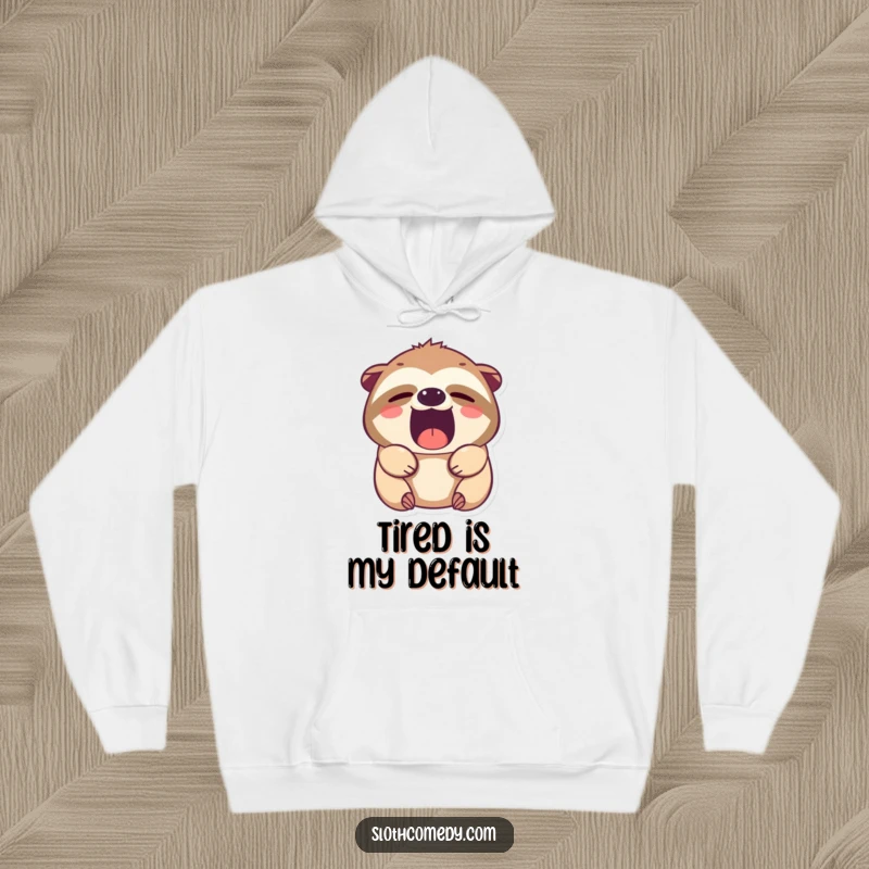 Funny Kawaii Sloth Hoodie, depicting a cute sloth with half-closed eyes and a wide yawn, perfect for cozy days and humorous lounging.