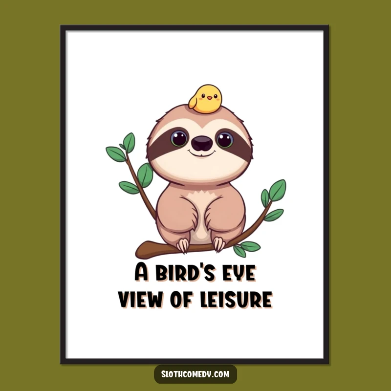 Free Printable Wall Art: Sloth & Bird Serenity - Funny Downloadable Chill Decor
