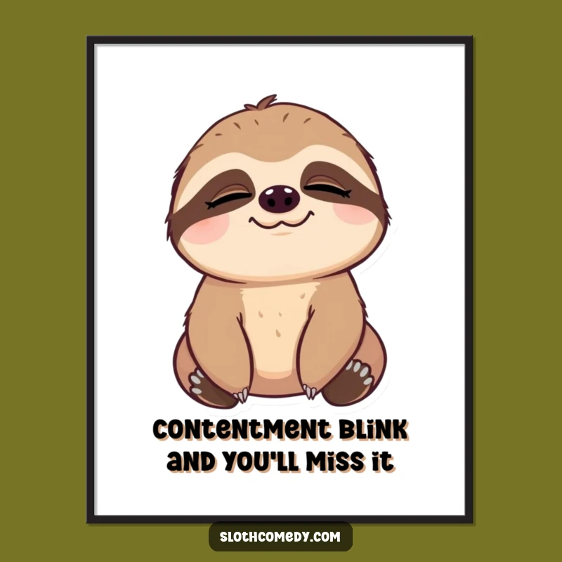 Free Printable Wall Art: Content Sloth Blink - Funny Downloadable Decor