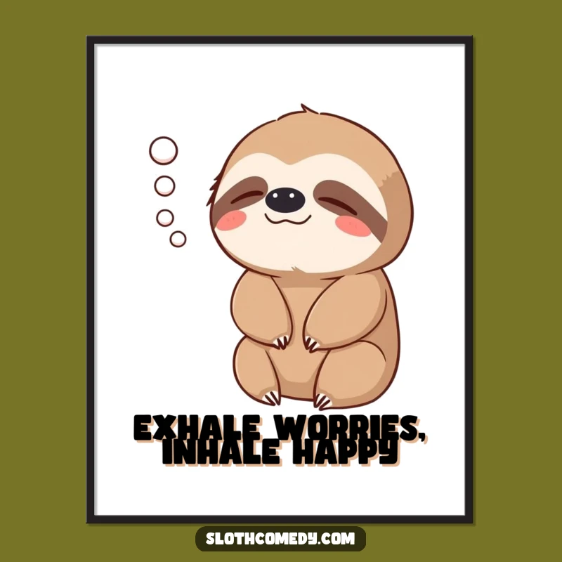 Free Printable Sloth Art: Contented Exhale, Relaxed Downloadable Decor