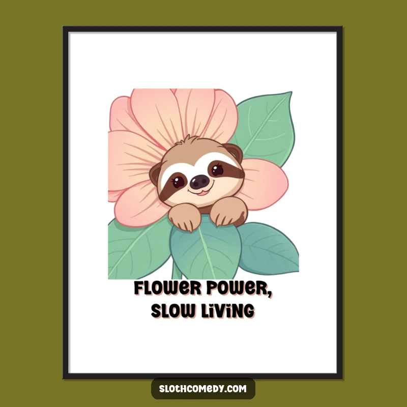 Funny Free Printable Sloth Art: Flower Peek Downloadable