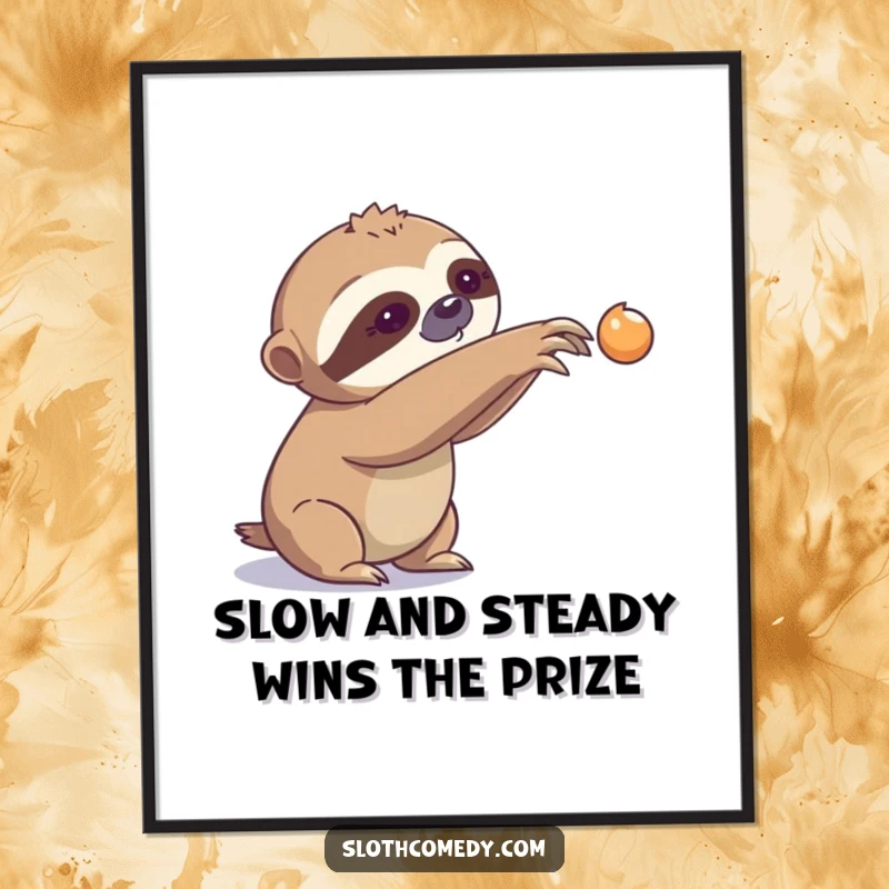 Funny Free Printable Wall Art of a sloth slowly reaching its claw towards a distant object, a humorous downloadable art piece.