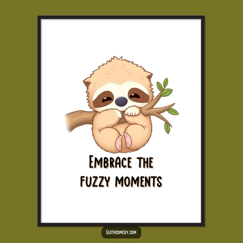 Free Printable Sloth Wall Art Funny Downloadable Decor 'Contented Hug' Cozy