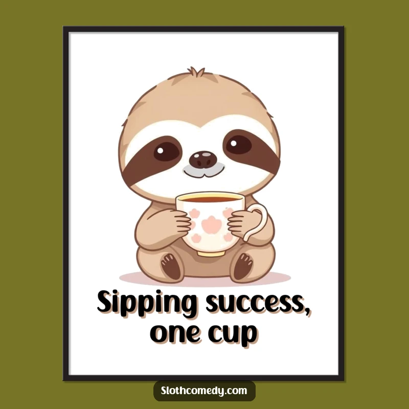 Free Printable Teacup Sloth Wall Art - Elegant Funny Downloadable Decor for Sophisticated Spaces