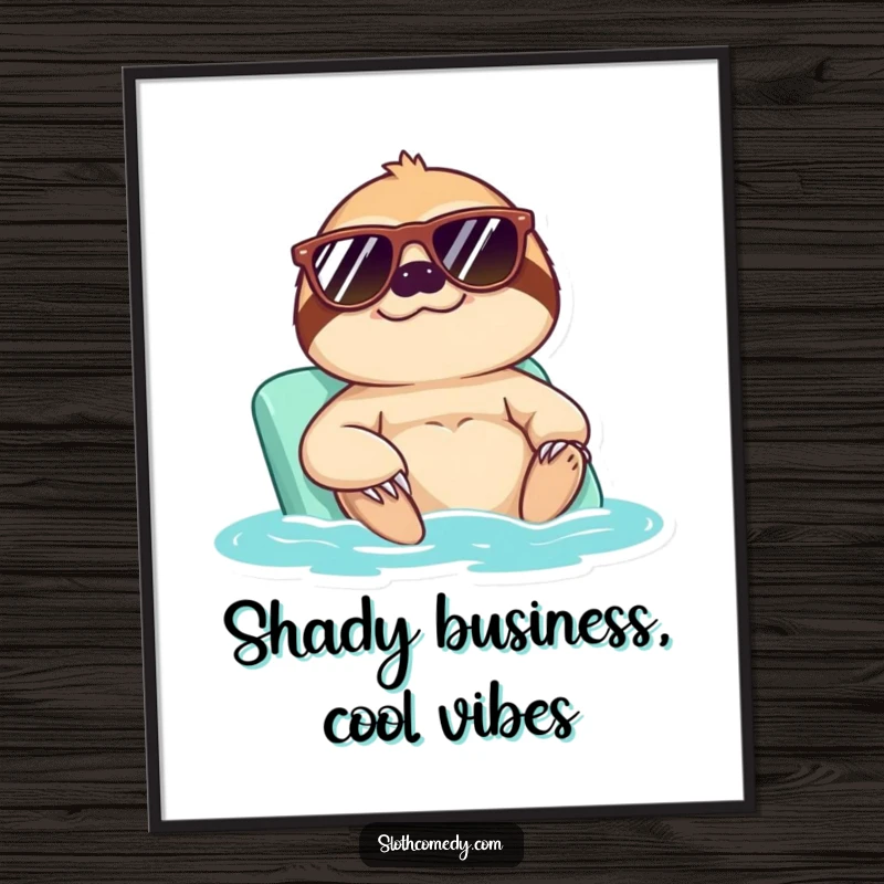 Funny Free Printable Wall Art shows a sloth wearing cool sunglasses, enjoying a leisurely and very relaxed sunbath.