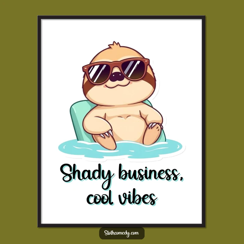 Free Printable Wall Art: Cool Sloth Sunbathing - Funny Downloadable Art