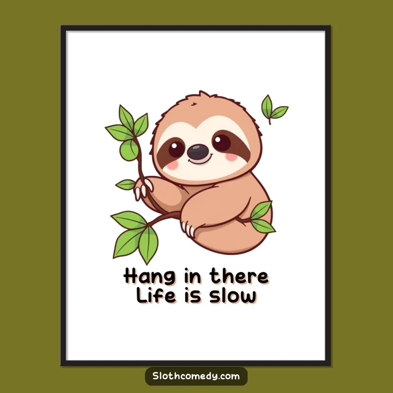 Free Printable Wall Art: Funny Kawaii Sloth Slow Smile, Hilarious Downloadable Decor