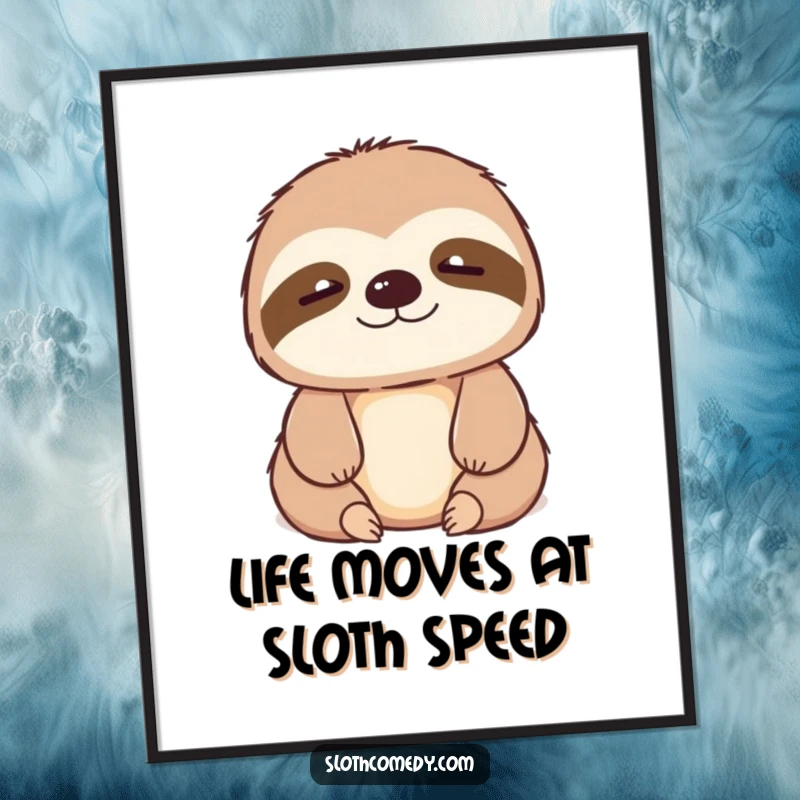 Funny Free Printable Wall Art: A kawaii sloth exhaling in pure contentment, adding quirky charm to any room.