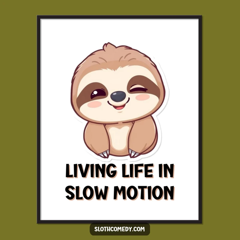Free Printable Wall Art: Smiling Sloth Blinking, Chill Downloadable Decor