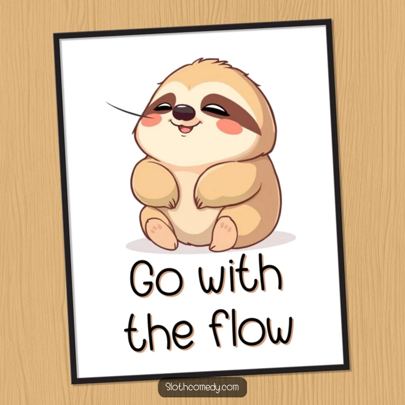 Funny Free Printable Wall Art: A chubby sloth with a serene, relaxed expression, enjoying a gentle, cooling breeze.