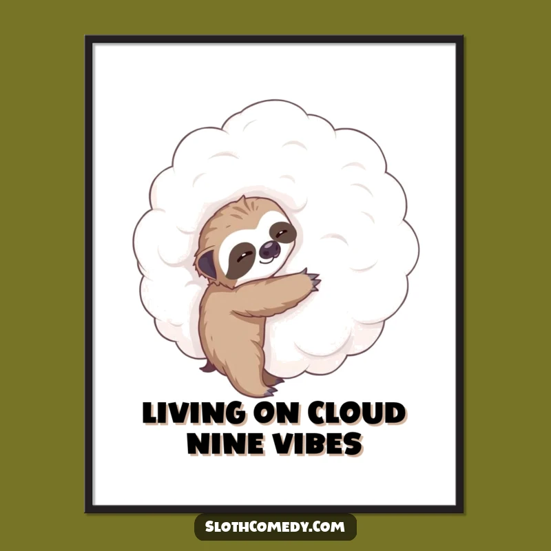 Free Printable Wall Art: Sloth Hugging Cloud - Funny Downloadable Art Print