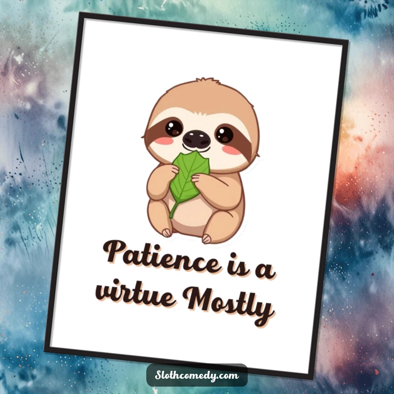 Funny Free Printable Wall Art: Patient sloth offers a leaf with a soft gaze, bringing calm and humor to any room.