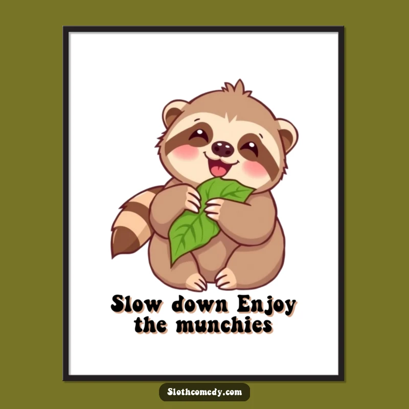 Free Printable Wall Art: Funny Kawaii Sloth Munching, Hilarious Downloadable Decor