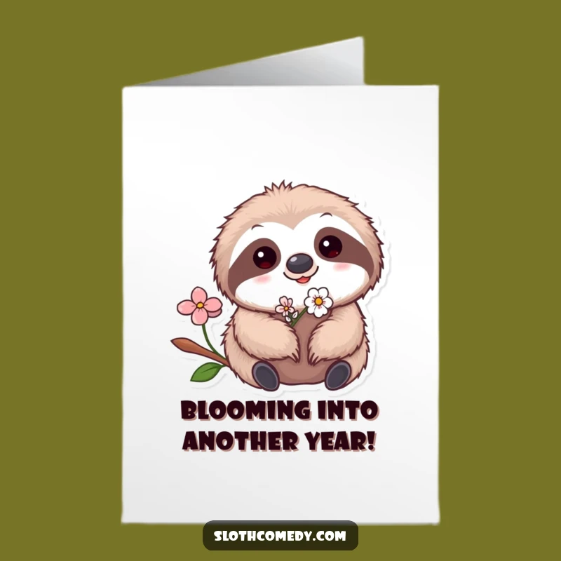 Free Printable Birthday Card: Flower Sloth! Cute Downloadable Greeting for Sweet Celebrations