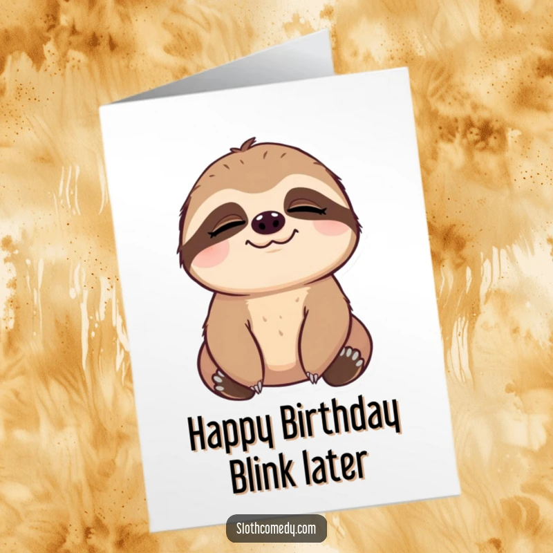 Funny Free Printable Birthday Card: Sloth with a slow, content blink, looking utterly peaceful.