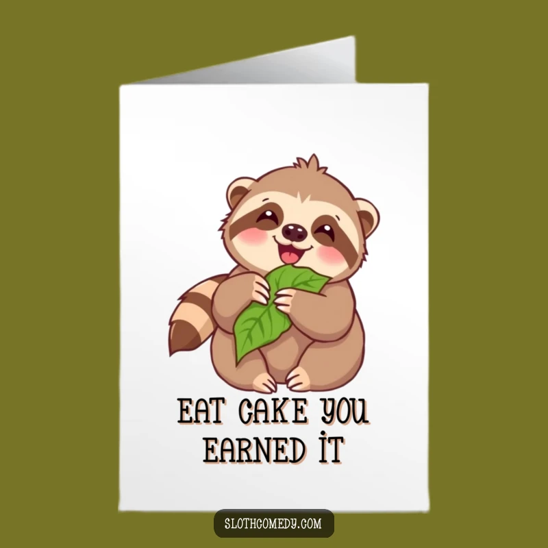 Free Printable Birthday Card: Funny Sloth Leaf Munch, Perfect Downloadable Gift