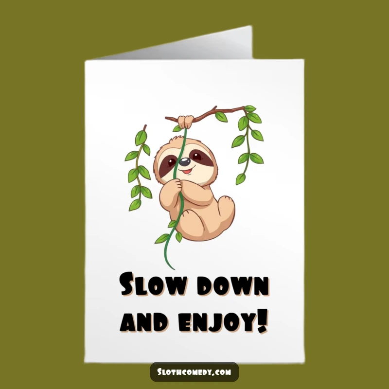 Free Printable Birthday Card: Funny Sloth Vine Tangled Downloadable Greeting for Slow Celebrations