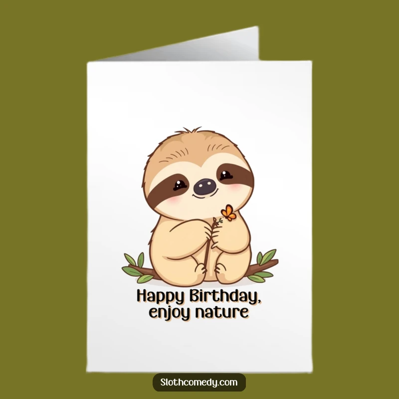 Free Printable Birthday Card: Sloth Butterfly - Gentle Birthday Download Gift