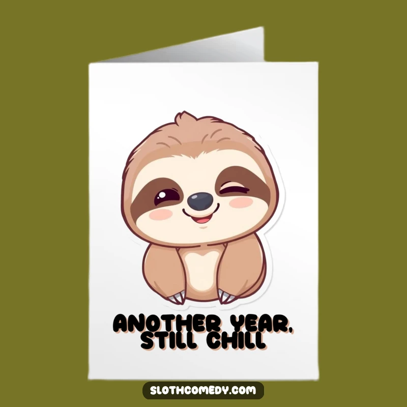 Free Printable Birthday Card: Smiling Sloth Blinking, Funny Slow Celebration Download