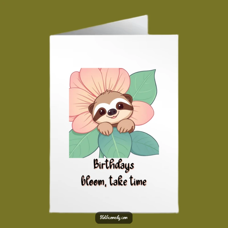 Free Printable Funny Sloth Birthday Card: Flower Peek Downloadable