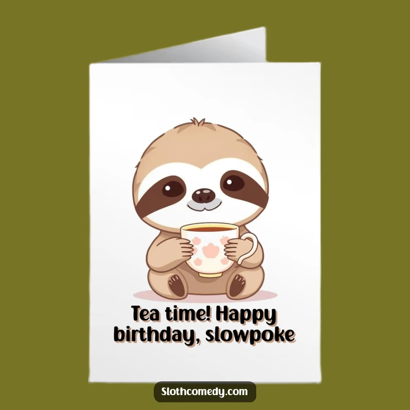 Free Printable Teacup Sloth Birthday Card - Elegant Funny Downloadable Gift for Tea Lovers