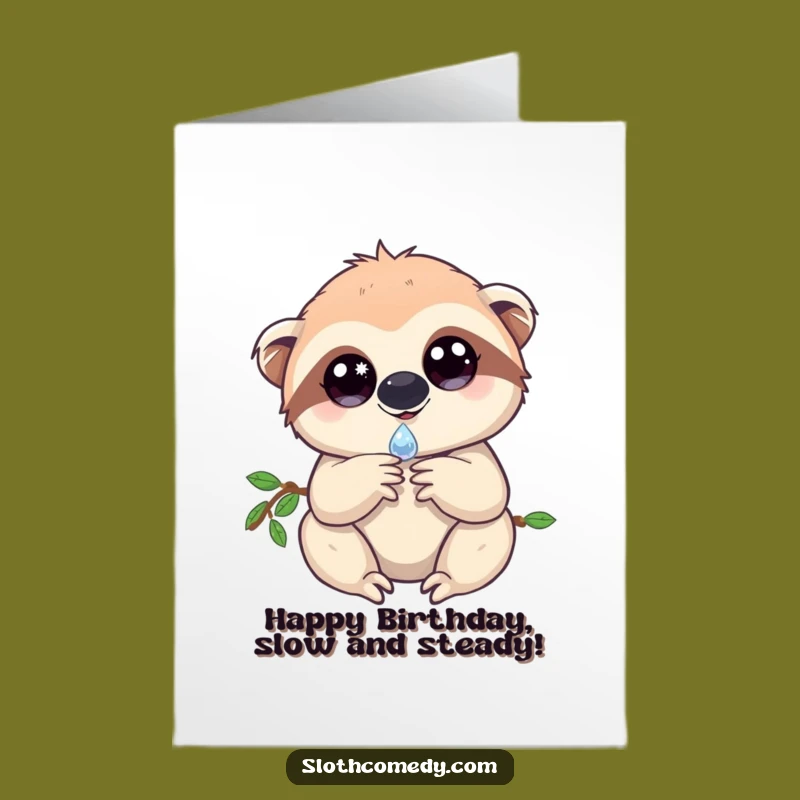 Free Printable Birthday Card: Sweet Sloth Dewdrop Downloadable Greeting for Gentle Celebrations