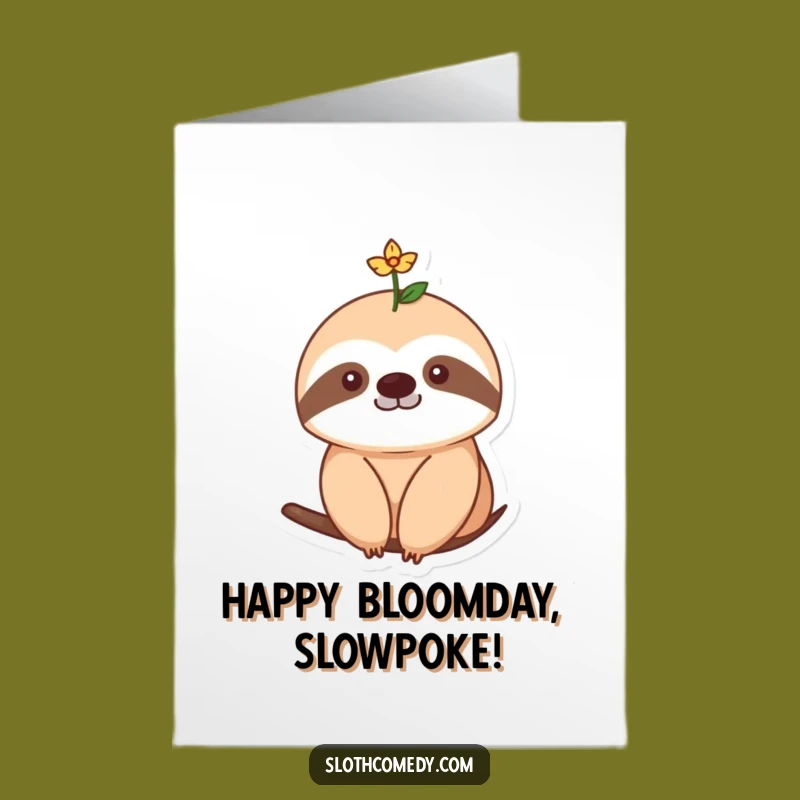 Free Printable Birthday Card: Flower Sloth - Funny Downloadable Gift
