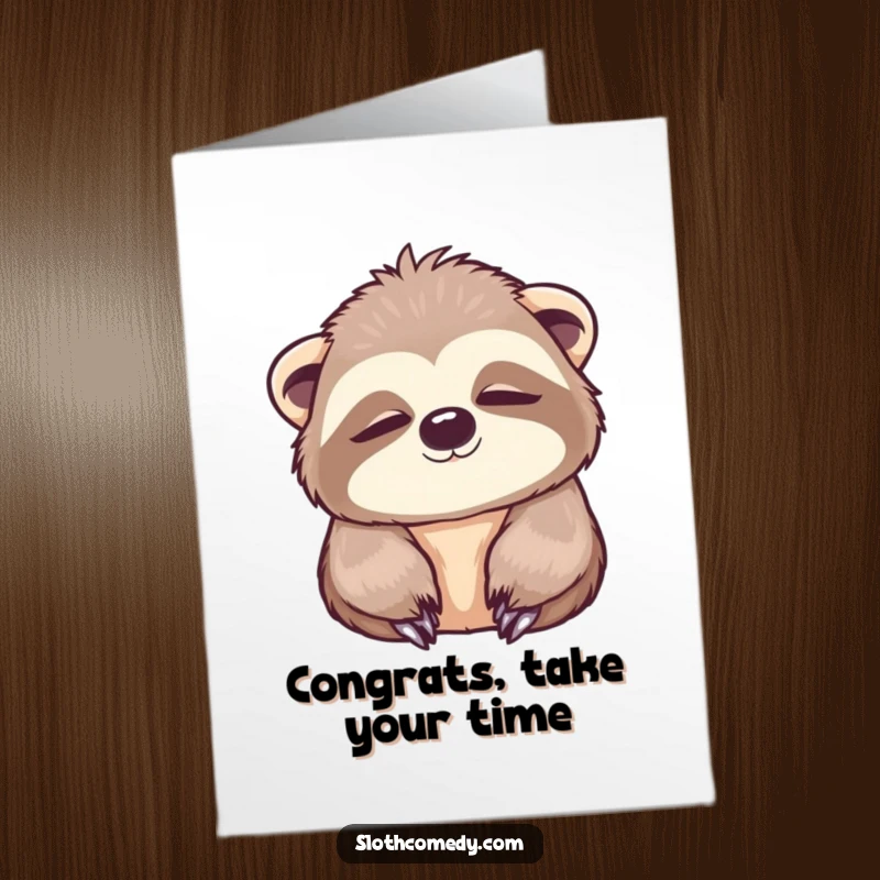 Funny Free Printable Congratulations Card featuring a kawaii sloth blinking peacefully, perfect for celebrating achievements at a slow pace.