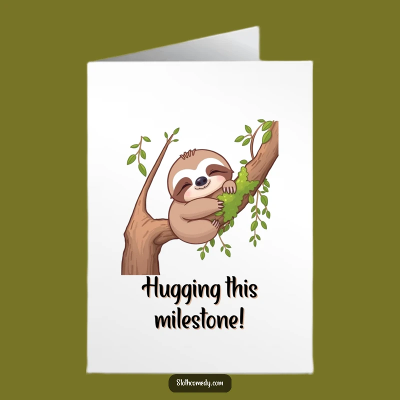 Free Printable Congrats Card: Content Sloth Hugging Branch, Cozy Achievement Download