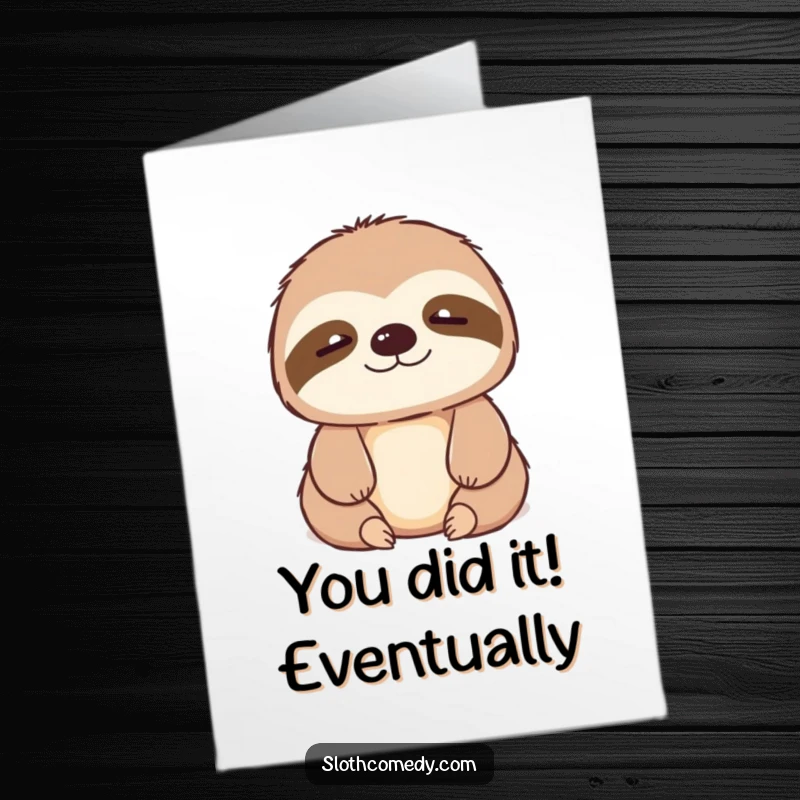 Funny Free Printable Congratulations Card: Kawaii sloth sighing contentedly, a perfect quirky celebration card.