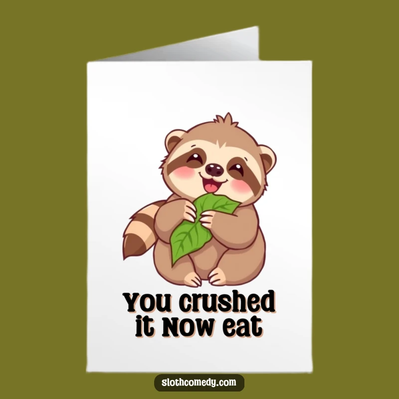 Free Printable Congrats Card: Kawaii Sloth Munching, Hilarious Downloadable Gift