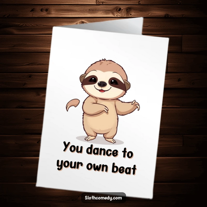 Funny Free Printable Congratulations Card: A sloth performs a slow, deliberate dance, perfect for congratulating any milestone.