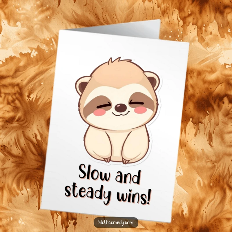 Funny free printable congratulations card featuring a kawaii sloth sending a slow, amused wink and a calm smile.