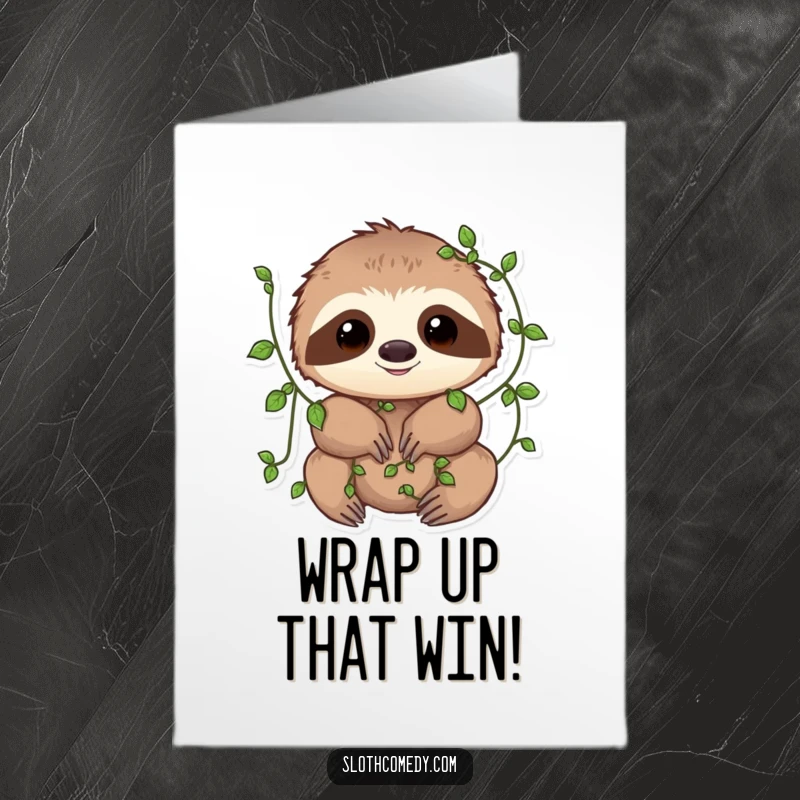 Funny Free Printable Congrats Card: Sloth with vines wrapped playfully around its limbs.