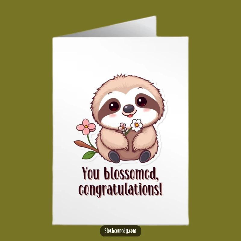 Free Printable Congrats Card: Flower Sloth! Cute Downloadable Greeting for Blooming Success