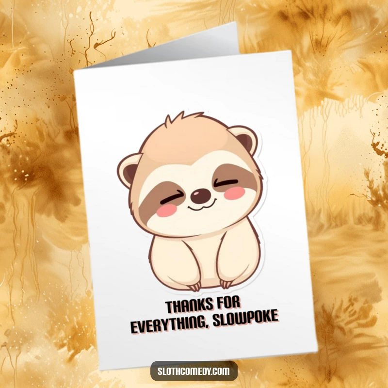 Funny free printable thank you card: a kawaii sloth offering a slow wink and a peaceful smile.