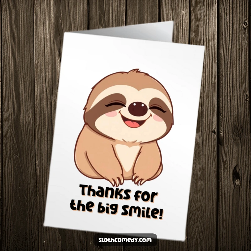 Funny Free Printable Thank You Card: A sloth goes from a slow blink to a wide, happy grin, conveying heartfelt thanks.