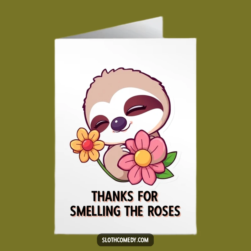 Free Printable Thank You Card: Funny Sloth's Flower Appreciation, Gentle Thanks!