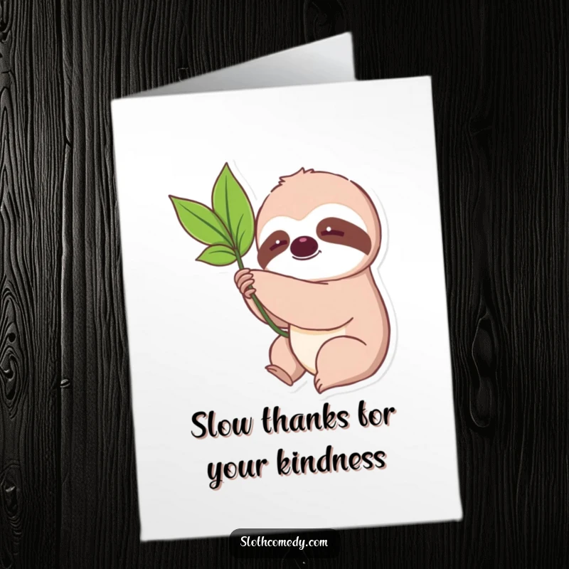 Funny Free Printable Thank You Card: A kawaii sloth slowly reaches for a leaf, expressing patient gratitude.