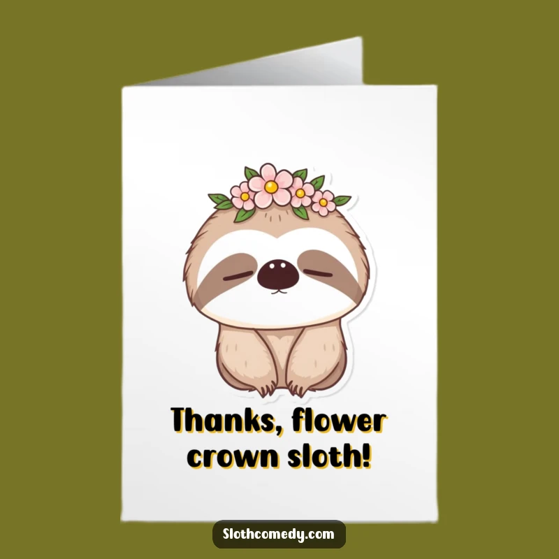 Free Printable Thank You Card: Sleepy Sloth Crown Grateful Funny Downloadable